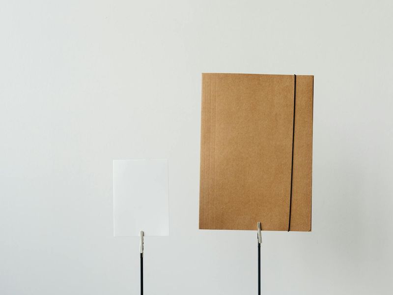 Minimalist workplace with organized stationery and soft lighting